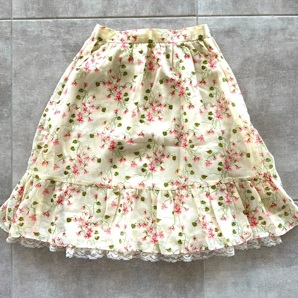 Vintage 1970's Snippy of California Girl's Pink/Green Floral Lined Skirt-Size 10